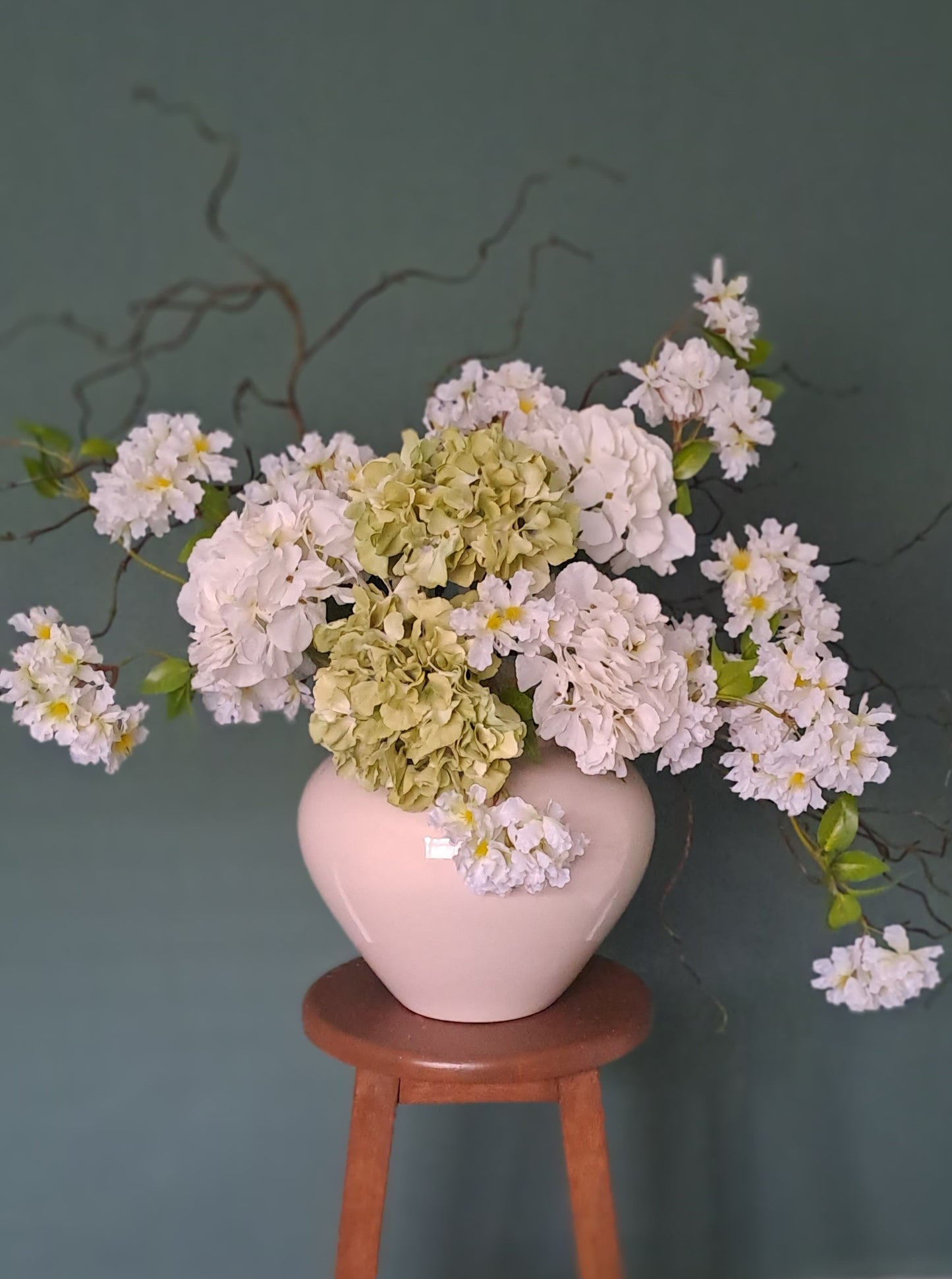 Faux floral stems for extra large arrangement, willow stems, artificial flowers for vase. Spring collection, white and green set 3.