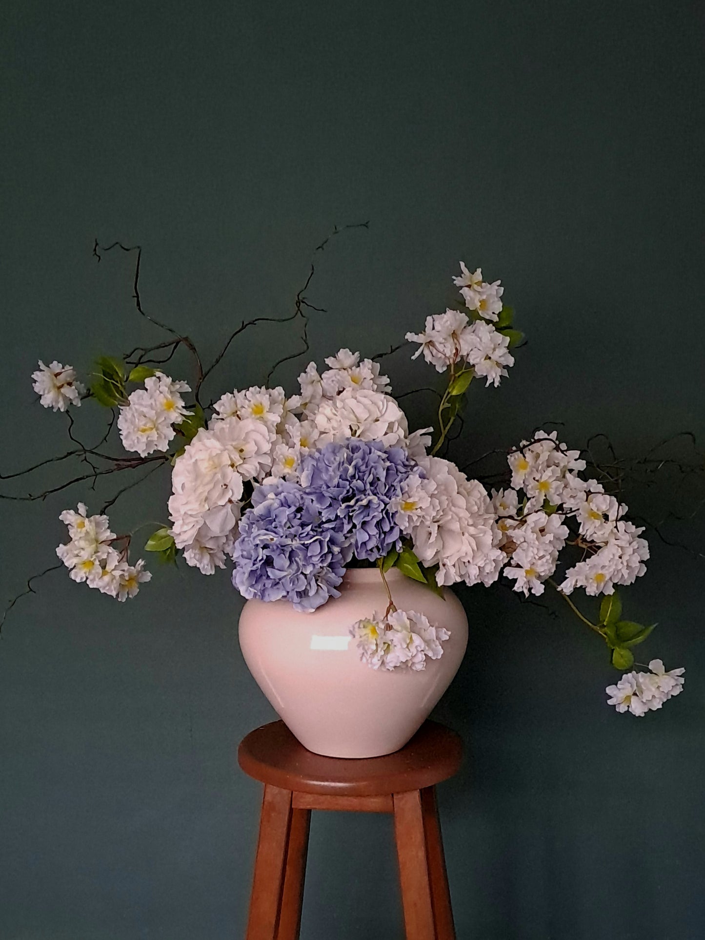 Faux floral stems for vase arrangement, artificial flowers, willow stems, hydrangea, faux florals, large vase flowers. Spring collection, blue set 2.