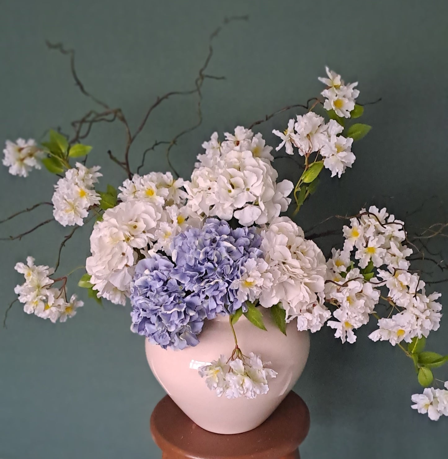 Faux floral stems for vase arrangement, artificial flowers, willow stems, hydrangea, faux florals, large vase flowers. Spring collection, blue set 2.