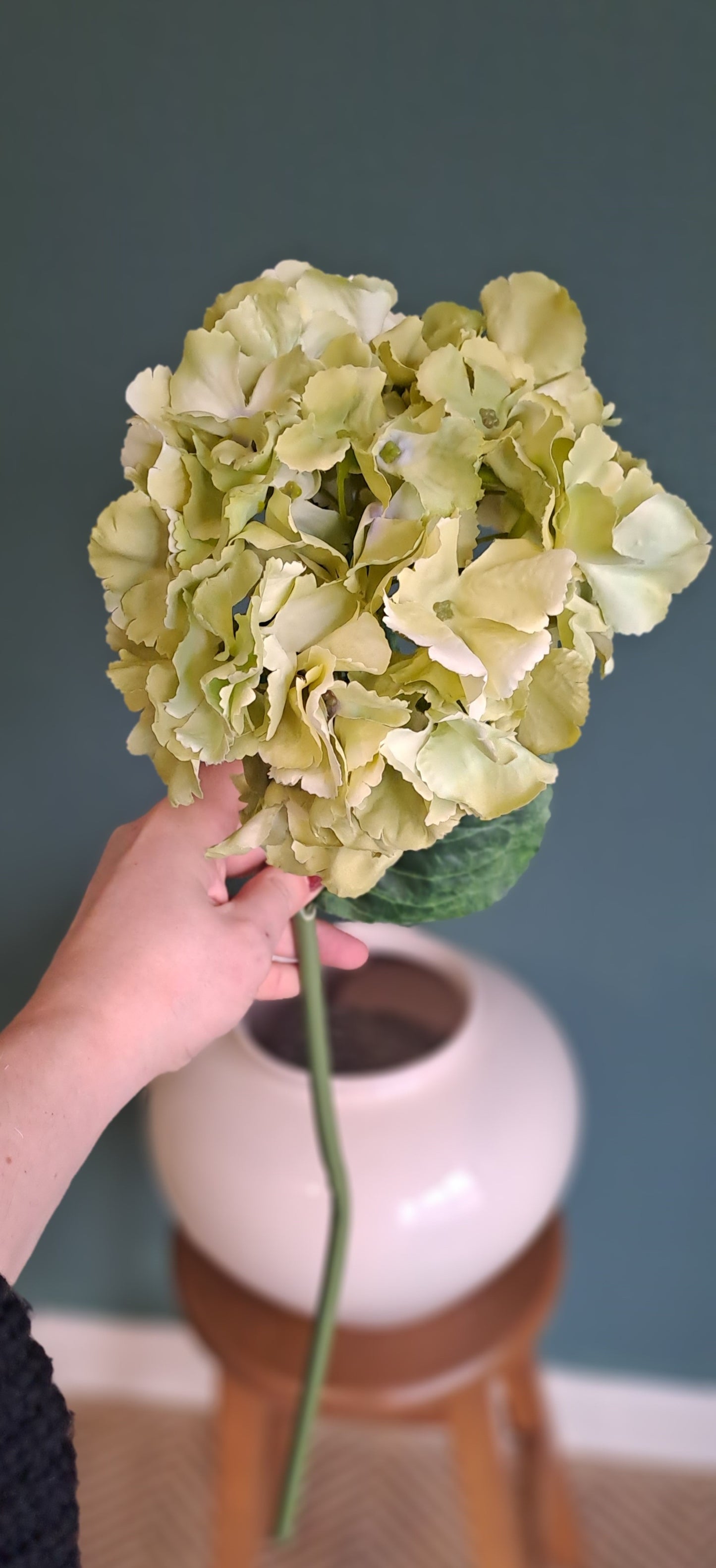 Green Hydrangea stem, Faux floral stems, artificial flowers, willow stems, branches for vase, flower arrangement, floral arrangement, flowers for large vase.