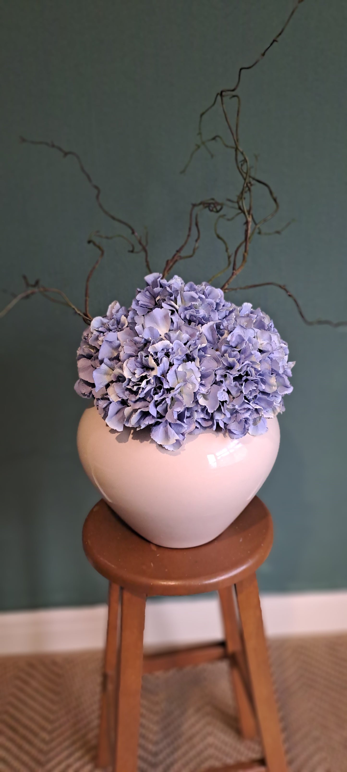 Blue Hydrangea stem, Faux floral stems, artificial flowers, willow stems, branches for vase, flower arrangement, floral arrangement, flowers for large vase.