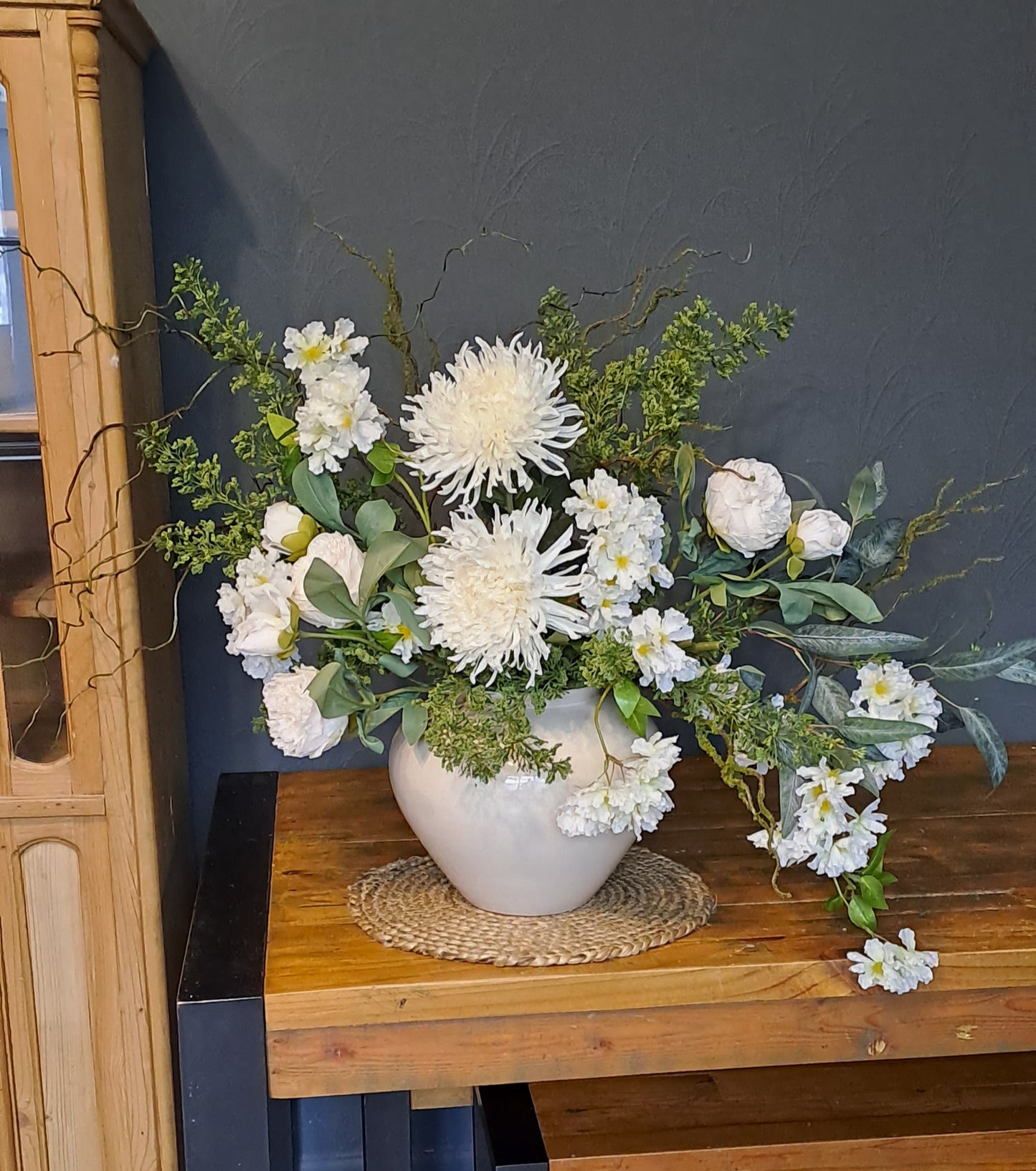 Faux floral stems for extra large arrangement, willow stems, artificial flowers for vase. Spring collection, white and green set 2